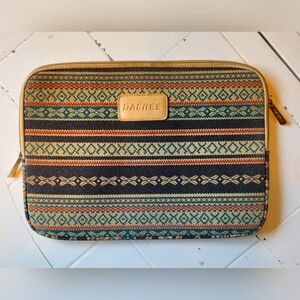 Dachee Laptop Canvas Designer Bag 10"x 14" Felt Interior Tan Rust Green Tablet